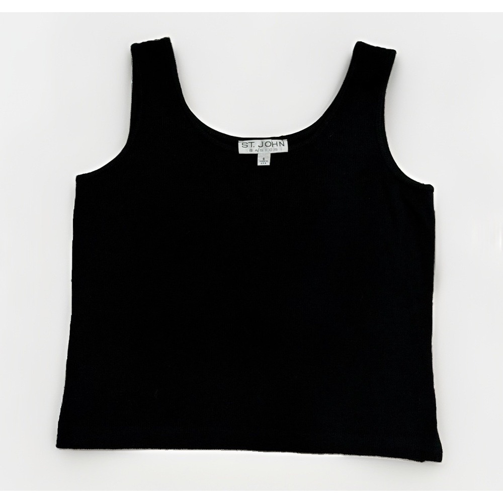 St. John Basics Women's Santana Knit Tank Top Scoop-Neck Sleeveless Black Size S